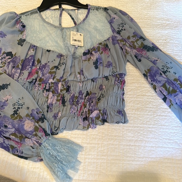 (5 for $75) NWT FREE PEOPLE daphne silver blue combo floral lace blouse - Picture 14 of 14